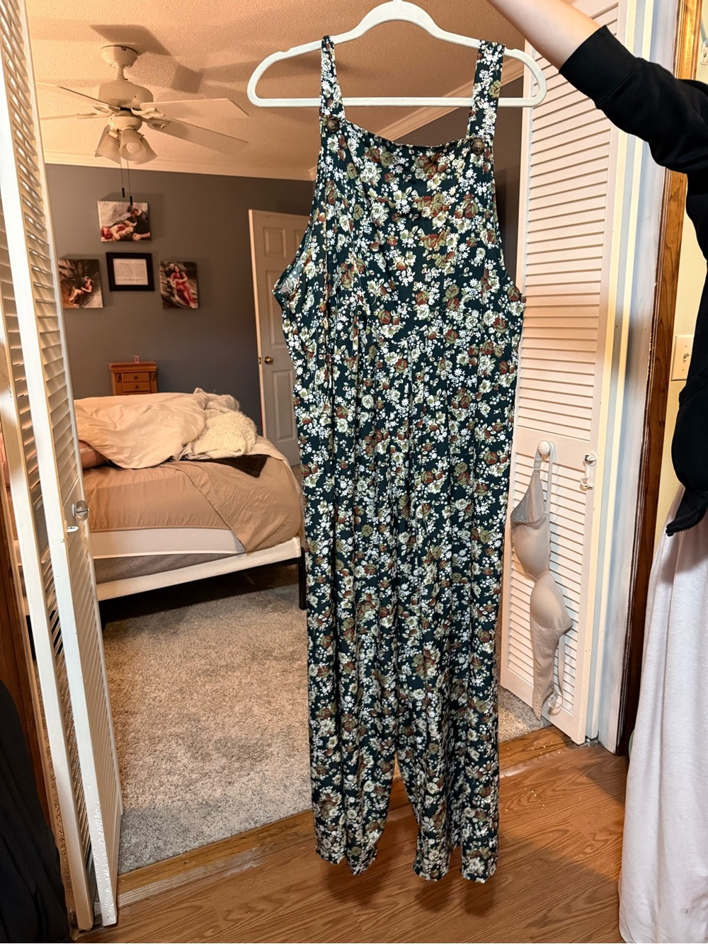 SHEIN Black Floral Wide-Leg Romper Jumpsuit